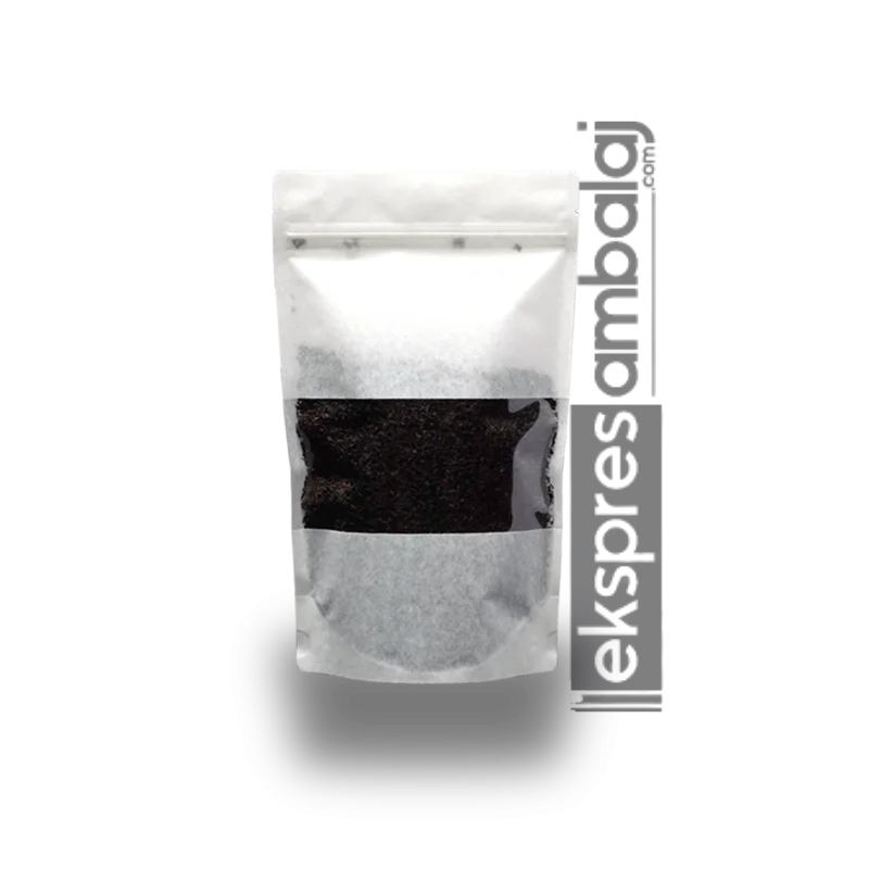 Beyaz Kraft Pencereli Kilitli Doypack