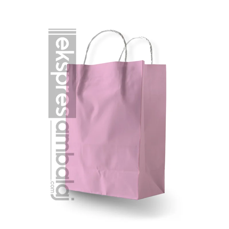Burgu Saplı Pembe Kraft Çanta